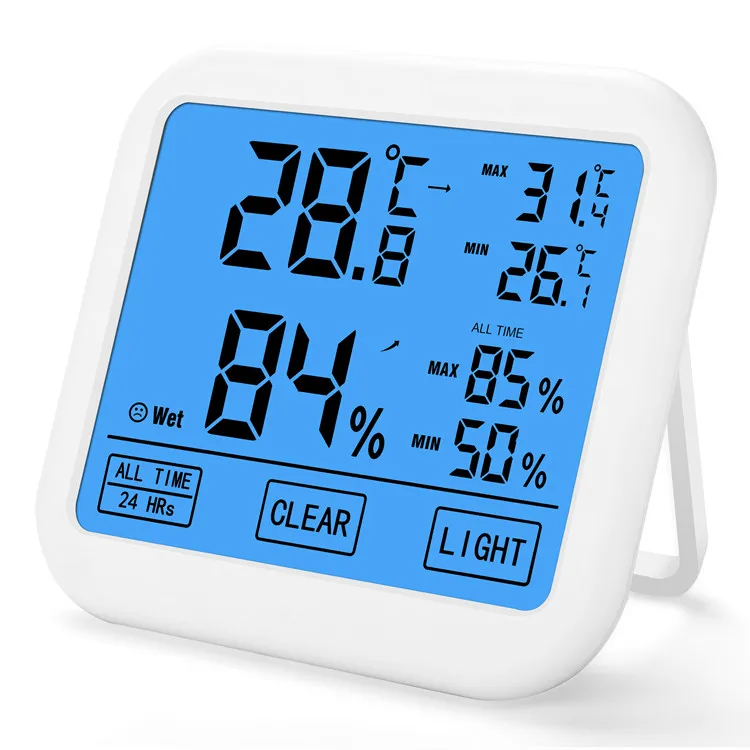 Hot Selling Wall-Mounted Magnet Touch Screen Backlight Max Min Memory LCD Displays Household Digital Thermometer Hygrometer