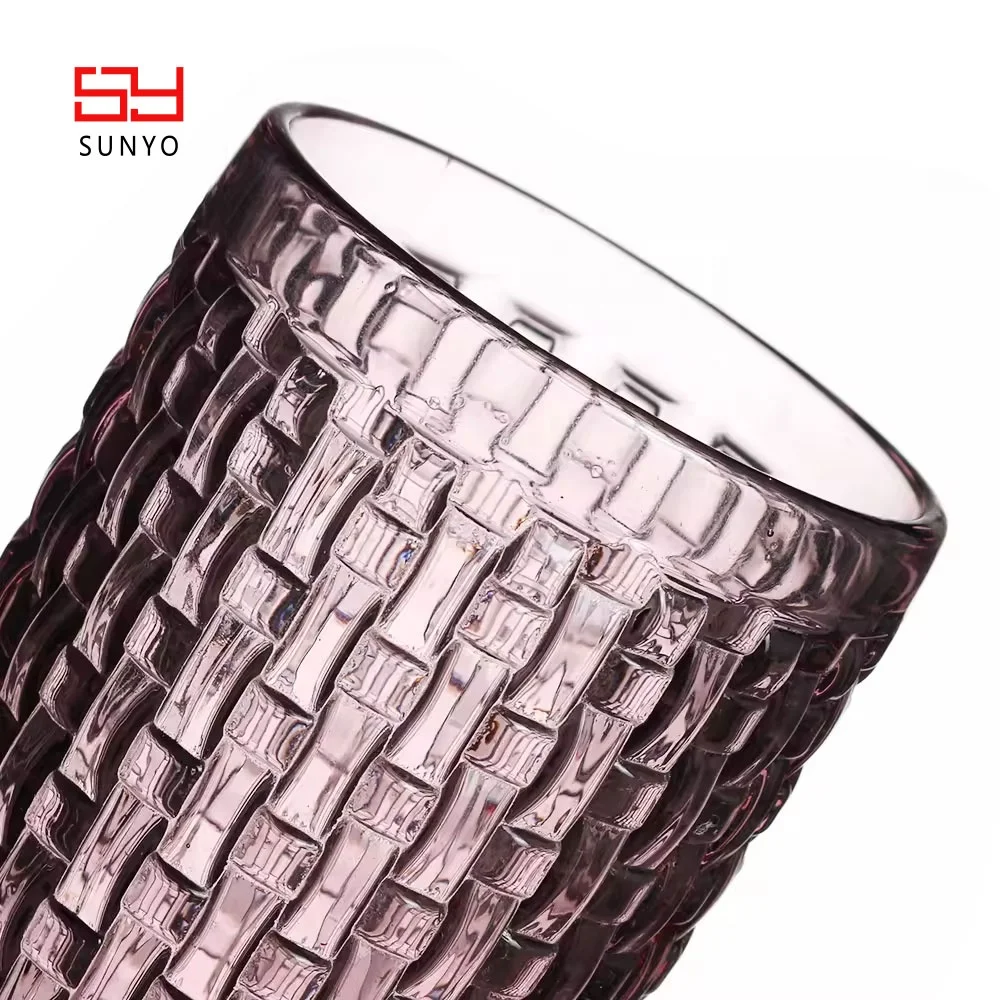 Restaurant Custom Wholesale Design Handblown Purple Colored Set of 2 Drinking Glass Water Cup