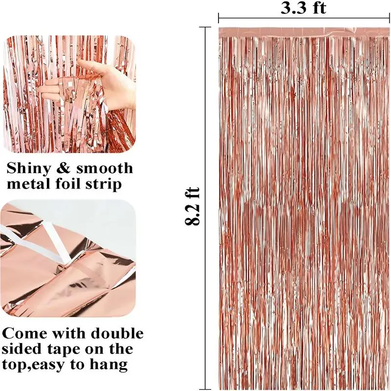 Xieli Vietnam Birthday Party Decor Rose Gold Backdrop Foil Fringe Curtain