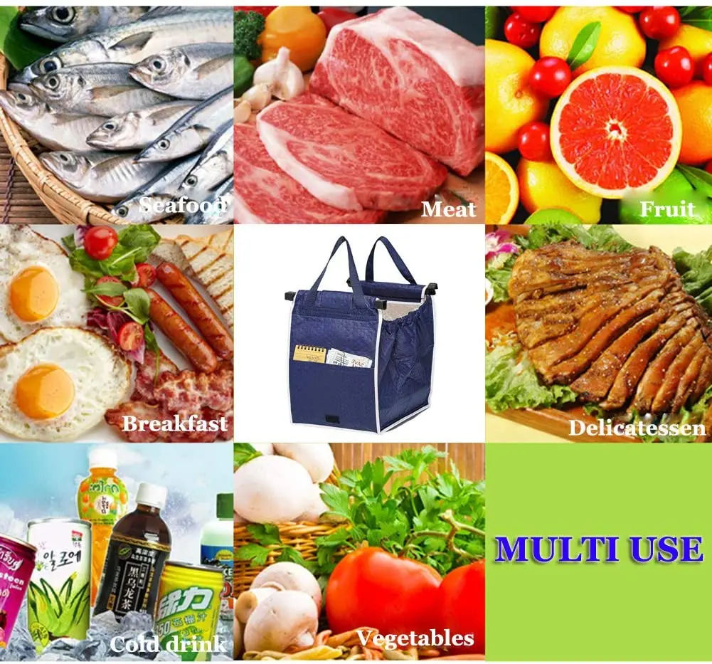 Insulated Reusable Grab and Go Bag Shopping Trolley Bag Collapsible Grocery Tote Bags with Handles