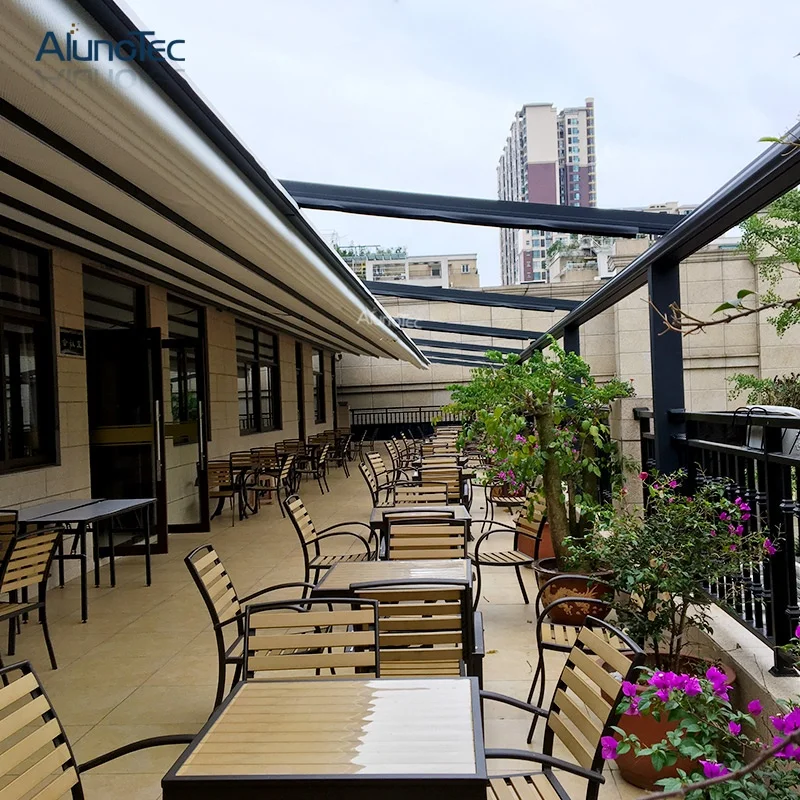Modern Sun Shade Motorized Awning PVC  Pergola  Aluminum Retractable Awnings with LED Light
