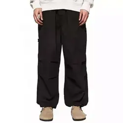 Factory OEM Oversized Mens Casual Trousers Fit Parachute Pants Men Loose Waist Custom Color Plain Baggy Cargo Parachute Pants