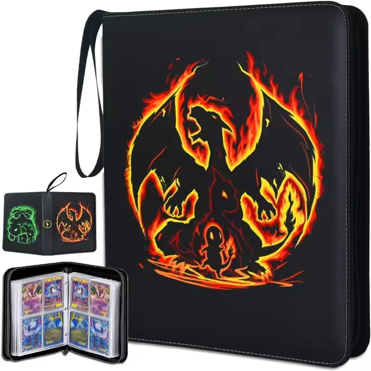 900 and 400 4 or 9 pockets PU leather charizard collector book pokemoned trading card game collection folder with zipper