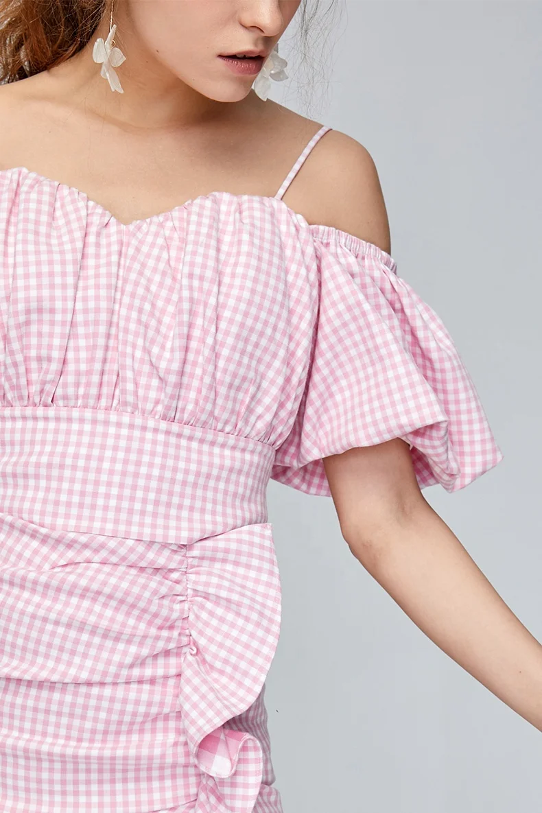 Tongrui 2020 High Quality High Waist Cotton Check Ruffled Female Spring Summer  Mini Crop Top Women