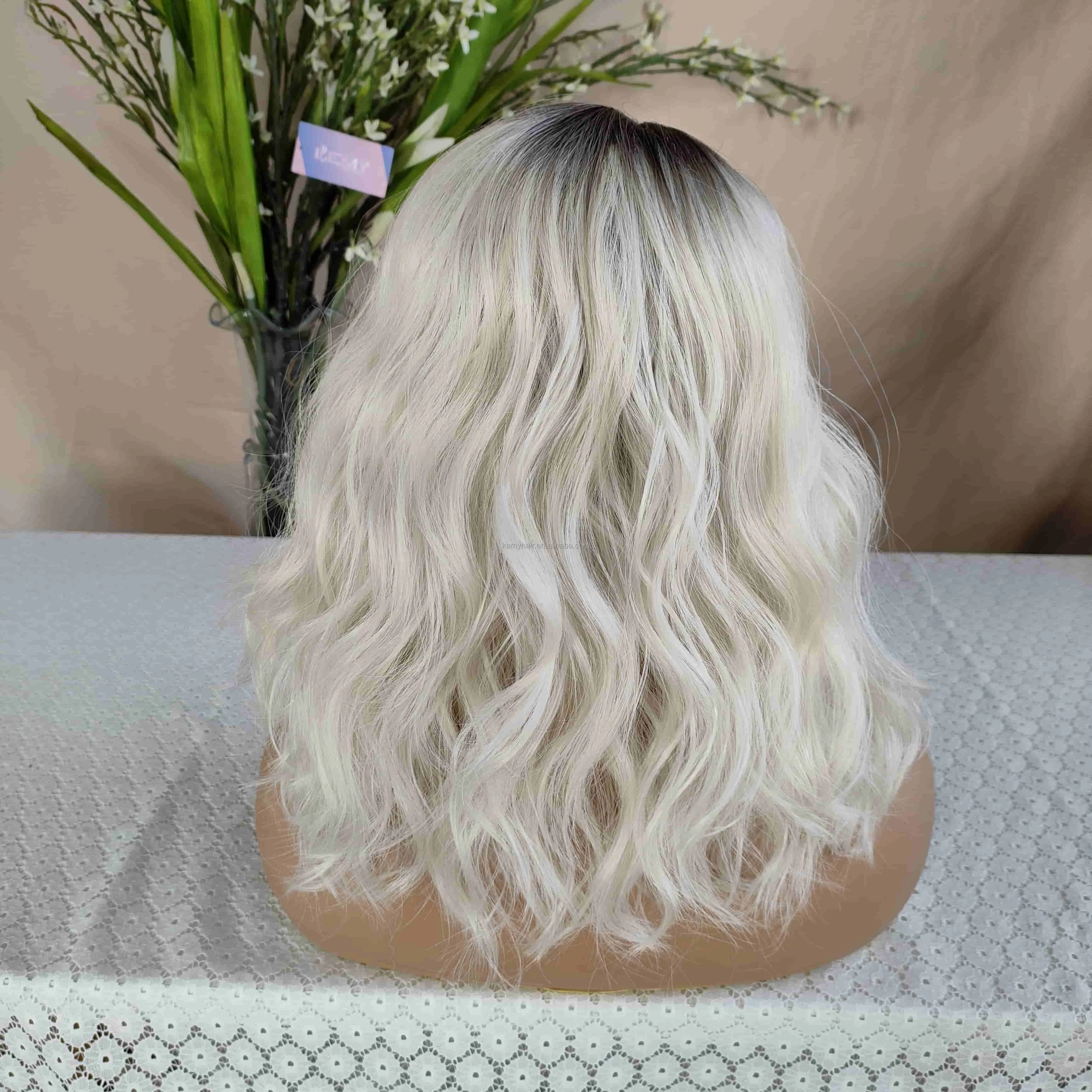 KEMY HAIR  Luxury Balayage Color Synthetic Lace Front Wig Water Wavy L Part Lacet Wig Synthetic Customized Wigs for White Women