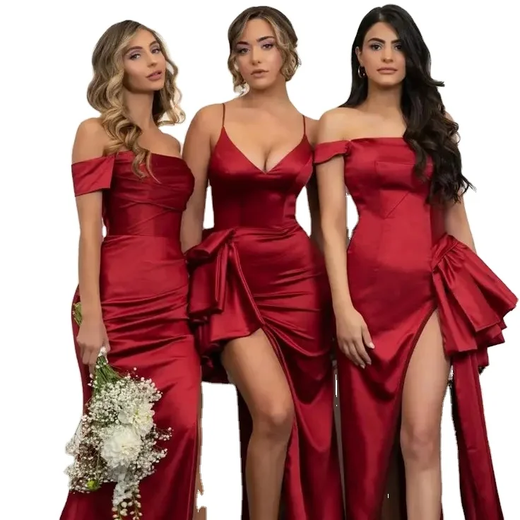 Red Bridesmaid Gown Satin Bridesmaid Dress Sexy