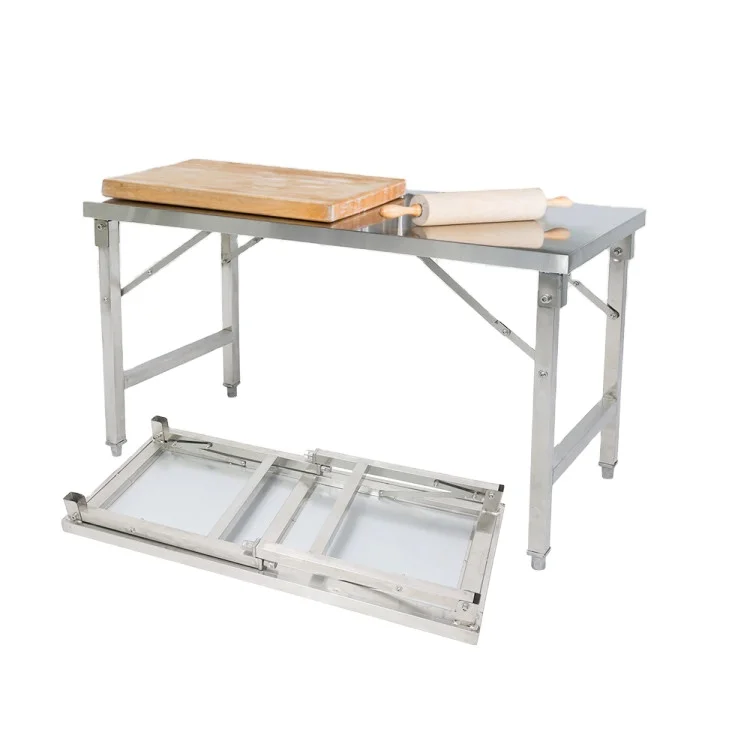Heavybao Knocked-down Lab Kitchen Worktable Stainless Steel Square Tube Folding Work Table