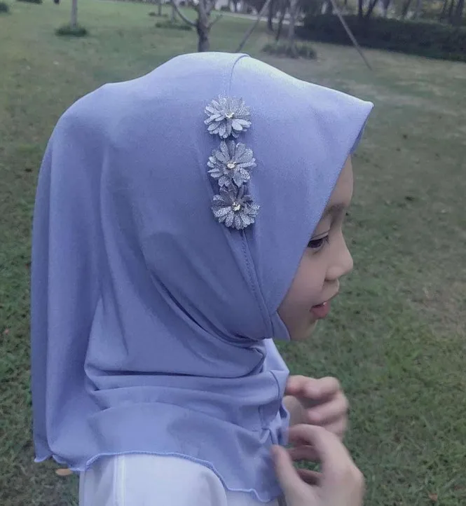 MXCHAN SJH2200 Children Handmade Three Flowers Turban Muslim kids hijab girls scarf for kids