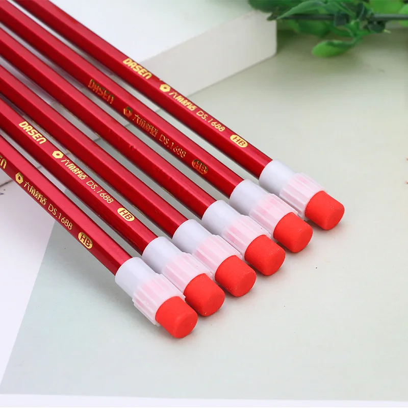 DASHENG Custom 10 Pcs Hexagon Wooden HB Pencils with Topper Eraser for School Office Promotional Writing Pencil