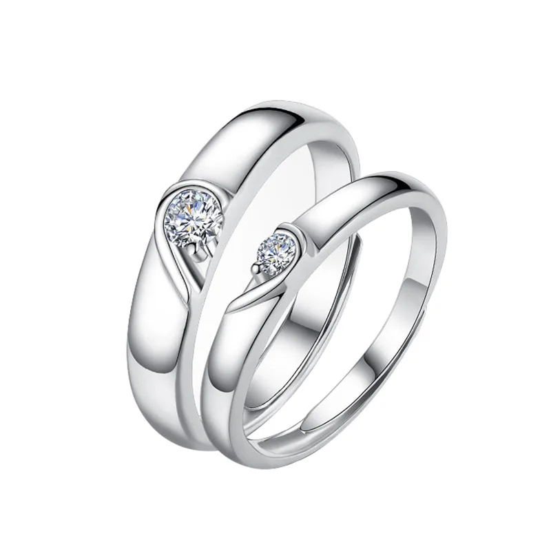 2024 Korean Fashion Minimalist Geometric Rings With Diamond Ring Real Couple Open 925 Sterling Silver Ring for Lovers
