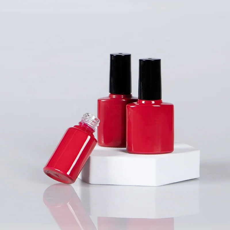 Empty 7ml red custom made nail polish glass bottle luxury with plastic black cap