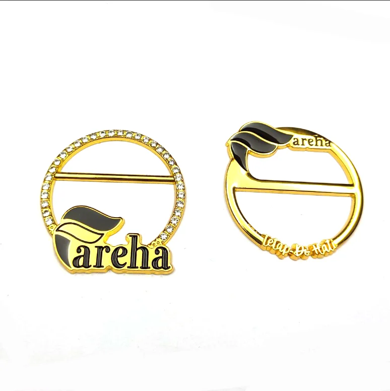 Wholesale custom enamel logo pin metal scarves rings label pin gold tudung scarf buckle for malaysia