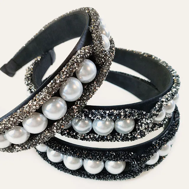 Wholesale Pearl Diamond Strip Cross Twisted Hair Band Lady Hair Accessories