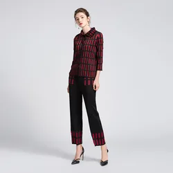 2020 fashion women outfit women fashion two piece sets guangzhou sanxuan trading  Stripe single breasted black red suit