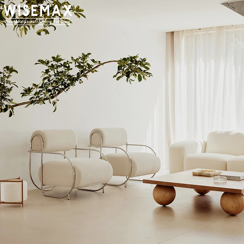 WISEMAX FURNITURE Modern Recliner Chair Hotel Furniture Original Designed Velvet Fabric Metal Nordic Living Room Lounge Chair