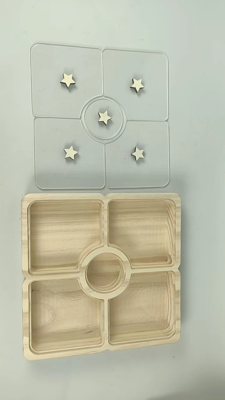 Artistic Pine Wooden Candy Box with Compartment Display Laser Engraved Souvenir and Model Pattern for Home Decorative Use