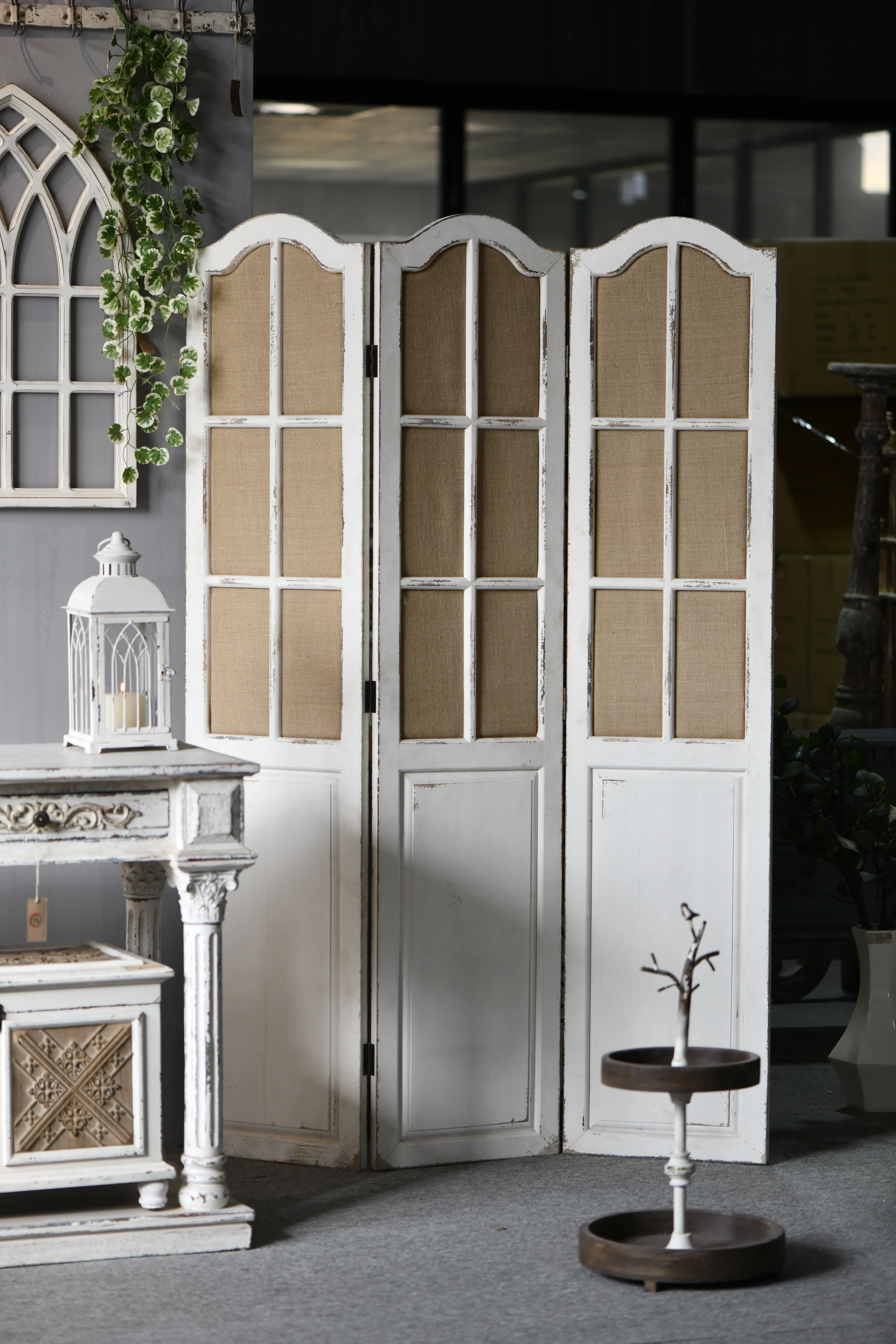 Vintage Folding Decorative Screen 3 Panels Living Room Dividers Recycled Wooden Folding Freestanding Partition