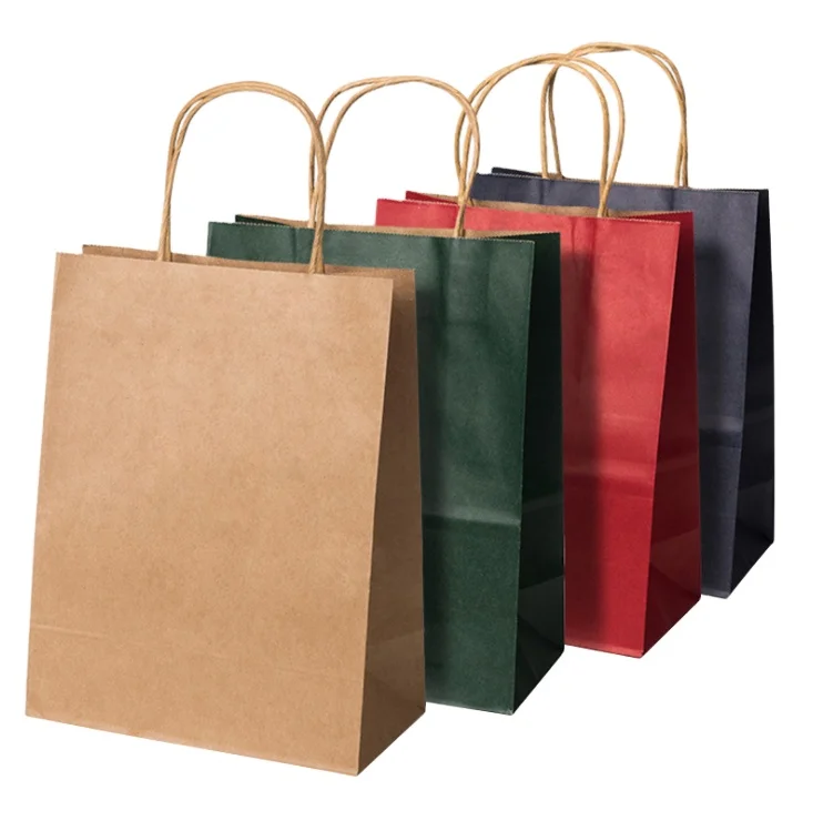 Custom Logo Print Wholesale Grocery White Brown Kraft Paper Gift Bag with Handle Item Industrial Surface Packaging