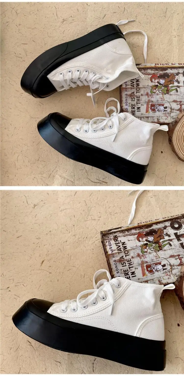 High top canvas shoes for women with thick soles and high heels, Korean version versatile casual sponge cake board shoes trend 6