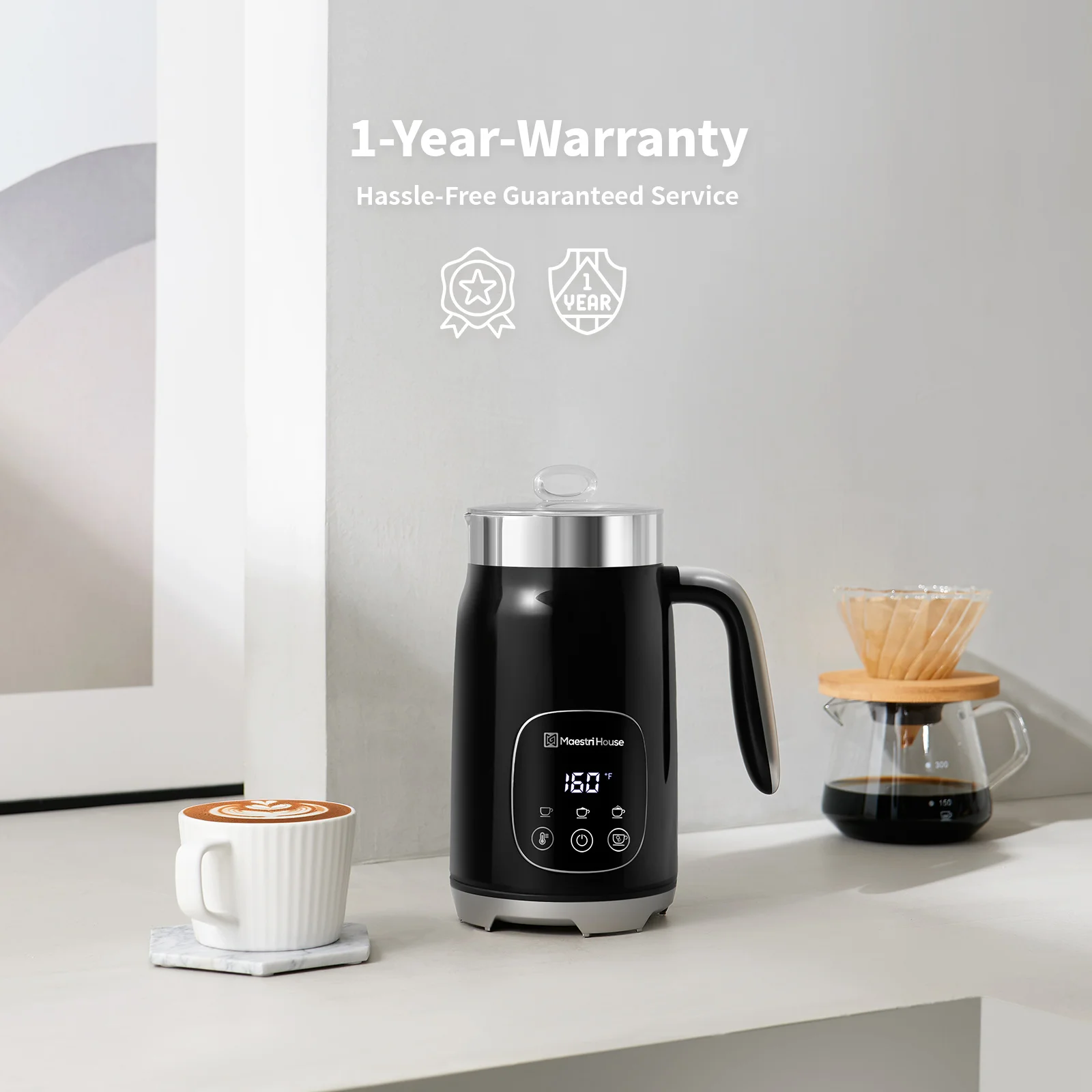 Maestri House MMF-9201Coconut Online Froth Electric Warmer Cappuccino Black Integrated Milk Fother for Almond