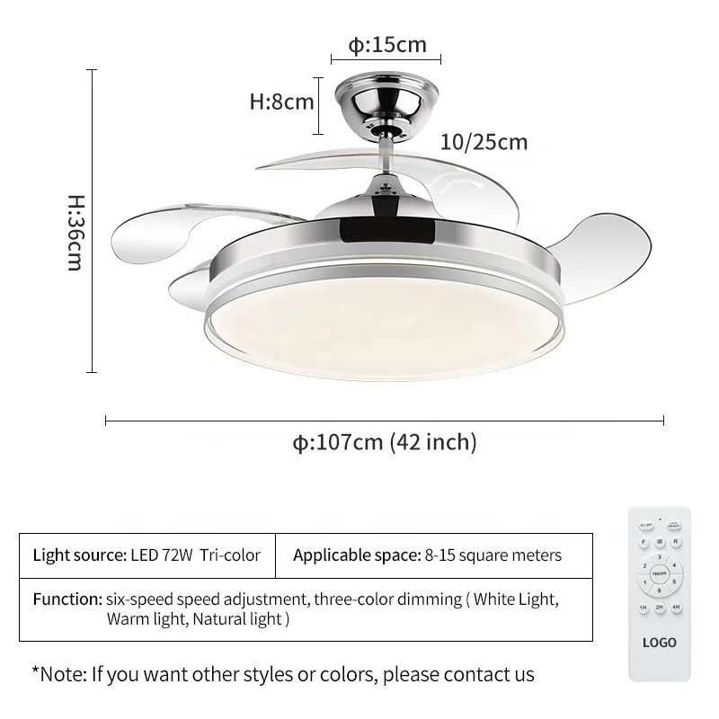 Y011 Modern remote control 42inch bladeless 110/220v  ceiling fans with lights lamp led designer luz con ventilador oculto techo