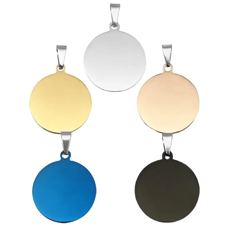 Custom Logo Stainless Steel Pet Dog Tag Titanium Metal Round Blank Pendant For Jewelry Making Necklace