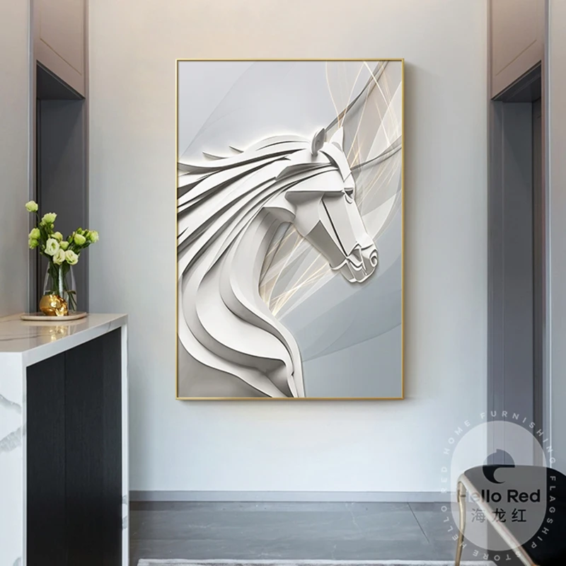 Modern Animal Canvas Painting Poster White Horse Wall Hanging Art Home Good Decorative picture for Living Room Bedroom Aisle