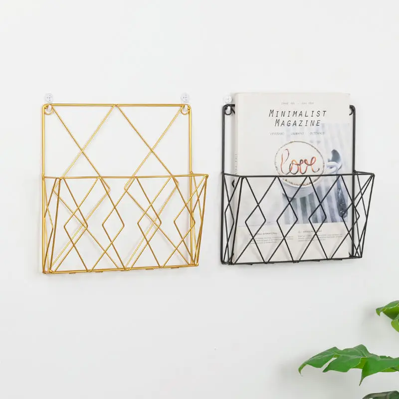European style wrought iron magazine rack newspaper storage basket wall mounted multifunctional storage basket