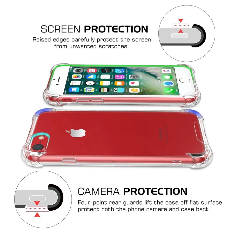 Shockproof Clear Case For iPhone SE2 Soft TPU Hard PC Back Cover, For iPhone 7 Bumper Case Clear With 4 Corners Air Cushion