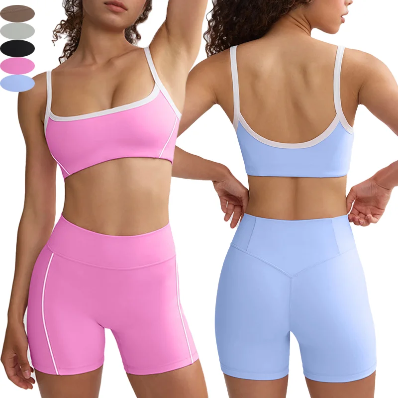 Spring and summer new Cross-border yoga Clothes Suit White border Sling anti-high Waist hip-lifting Running Fitness Shorts