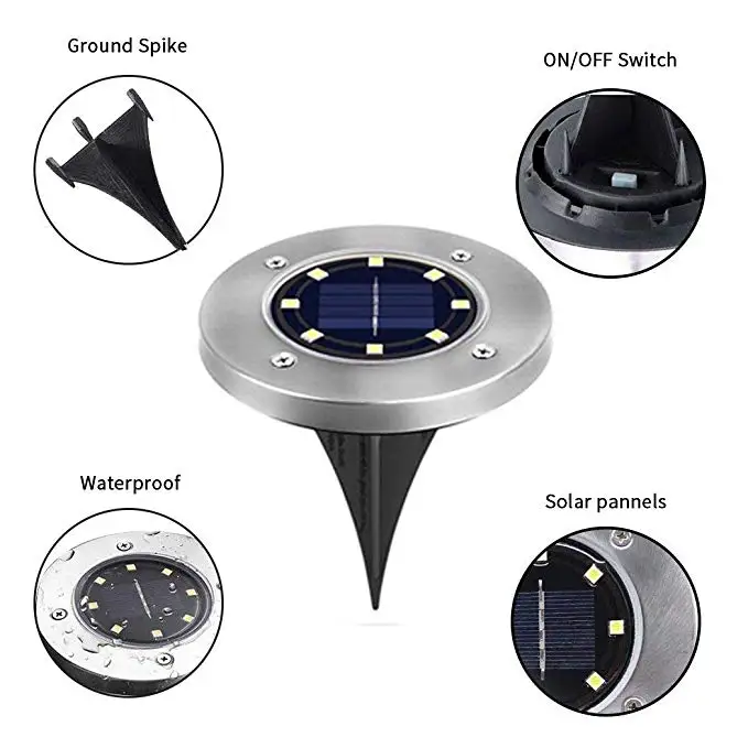Customized Garden 4 8 10 12 Led Solar Powered Disk Underground Light, Waterproof Landscape Garden Lamp For Lawn,Pathway