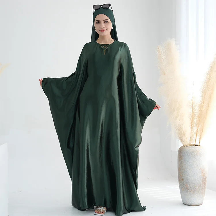 Premium Plain Abaya Women Muslim Arabian Dress Turkey Butterfly Sleeves Kaftan Robes Closed Glitter Abaya