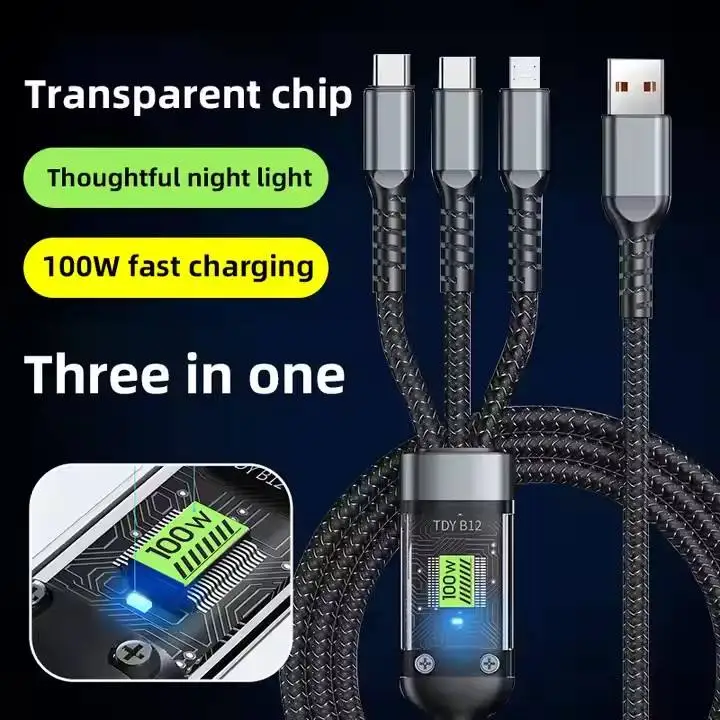 Кабель для зарядки телефона Type-C ночник быстрый Многофункциональный зарядный кабель прозрачный 100 Вт 1 2 метр 3 в черная линия даты