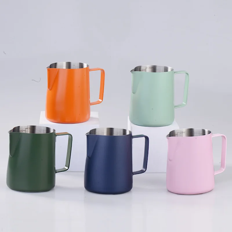 350ml 600ml Stainless Steel Metal Measuring Coffee Steaming Pitcher Cup Espresso Barista Tools Milk Frothing Jug Milk Pitcher