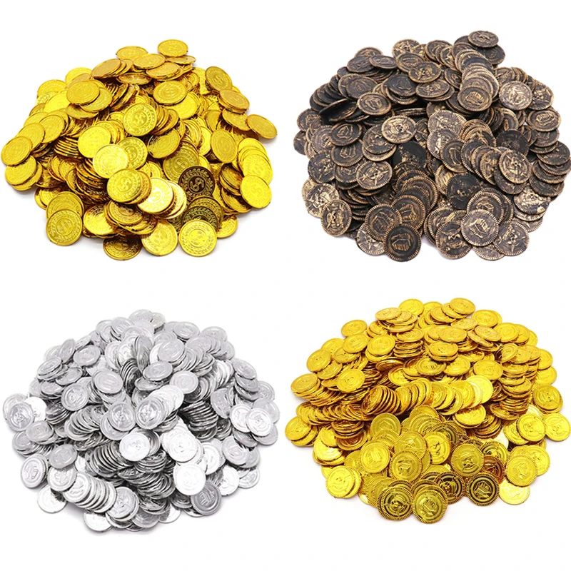 Plastic Pirate Gold Coin Game Coins Pirate Treasure Hunt Treasure, Kids Toys Party Props Decoration Party Gift Lucky Draw Game