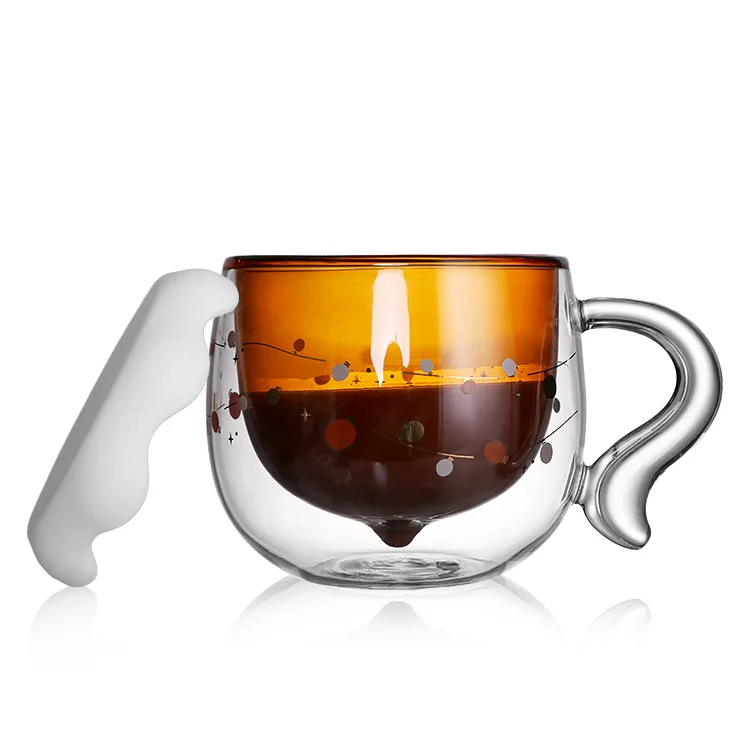 Double Wall Borosilicate Insulated Clear Latte Glass Drinking Squirrel Tail Nut Cappuccino Tea Coffee Glasses Cup Cups Mug Set