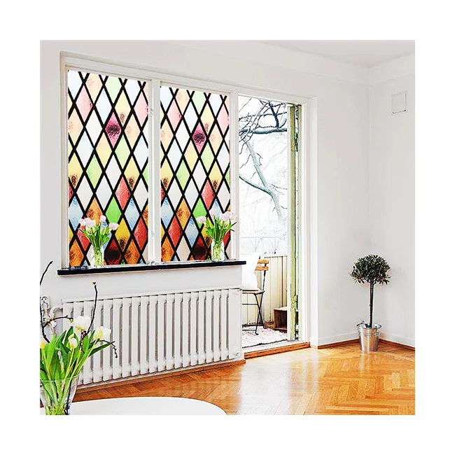 Window Film Wholesale Cheap Heat Insulation Static Painted Flower Feather Frosted Window Film