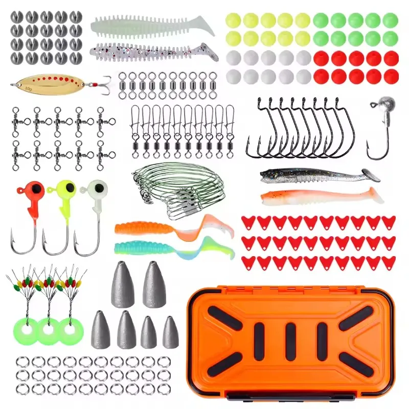 195pcs fishing bait fishing accessories kit tackle box fishing combo lure hook sinker bead unit