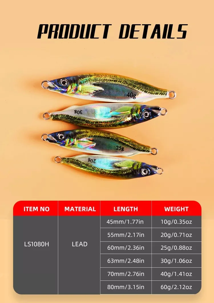 10g 20g 30g 3D Print Luminous Metal Jigging Metal Fishing Jig lure fishing