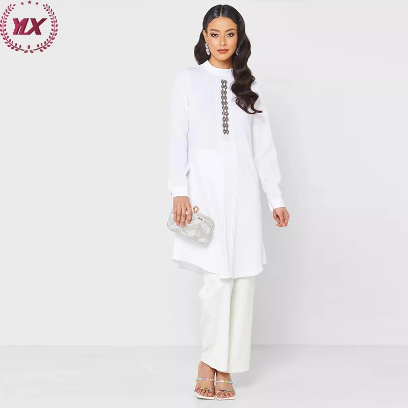 Wholesale Fashion Muslim Abaya 2022 Dubai Style Embroidery Blush Pink Muslim Tops Islamic Clothing