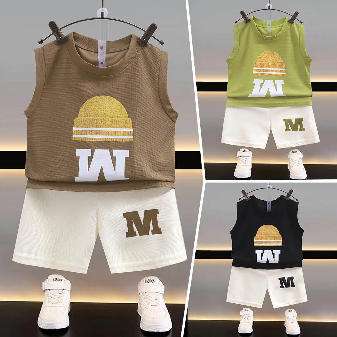Wholesale Toddler Kids Clothes Outfits Sleeveless Top Shorts Korean Style Baby Summer Clothing Kids Two Piece Shorts Set