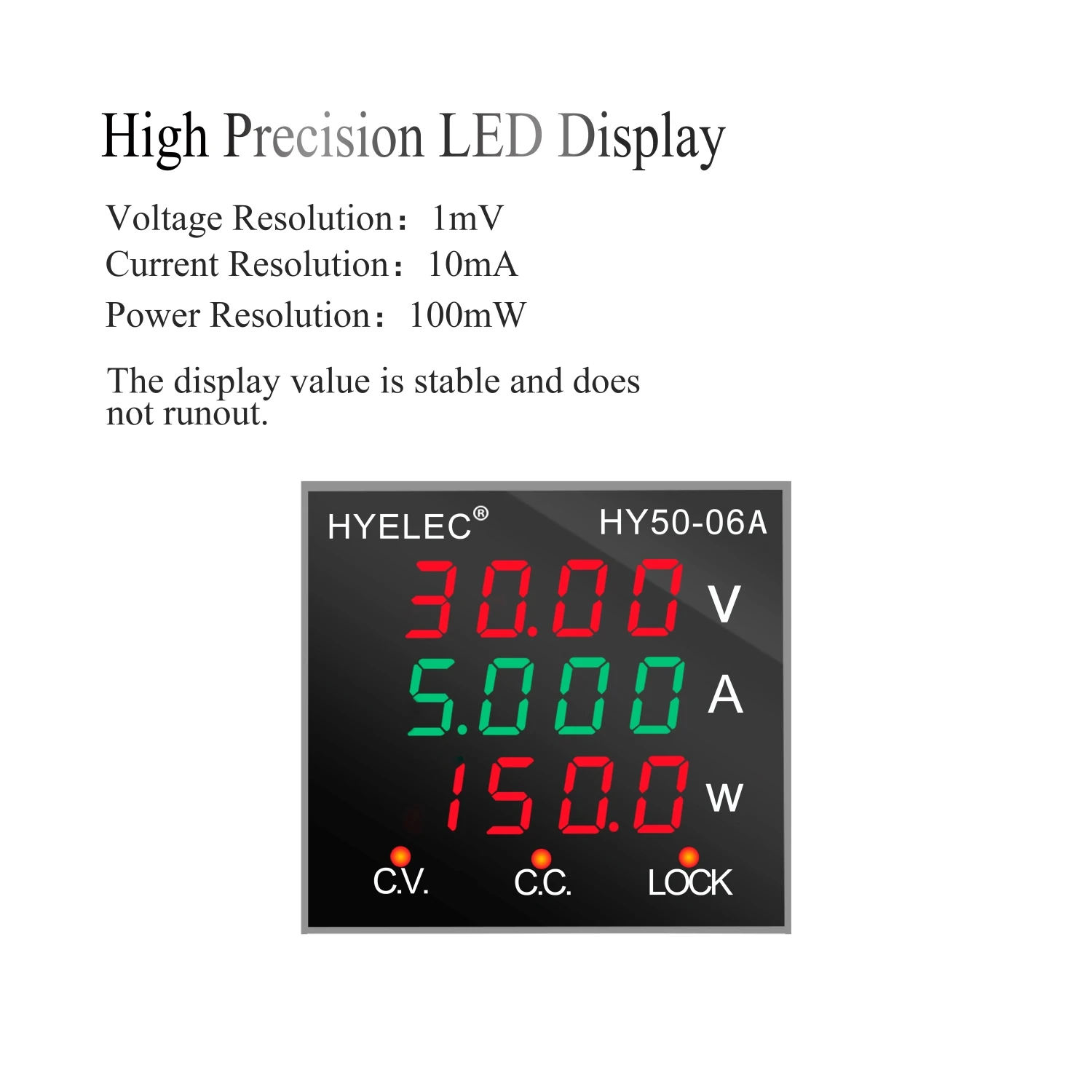 Variable DC Power Supply, Hyelec 50V 6A 150W adjustable switching bench power supply with 4 digits dual color LED display,