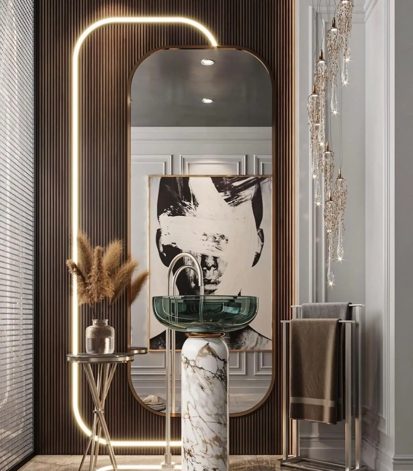 Full Length Mirror Bedroom with 3 colours LED light Hanging Mounted Safe to Use, Square White