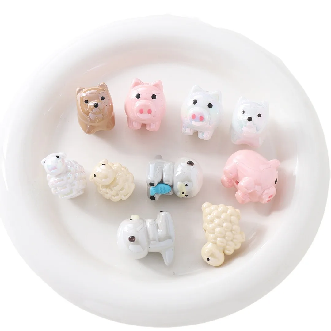 Acrylic Animal Dogs Pigs Sheeps Beads Charms Loose Bead for Keychain Bracelet Necklace DIY Jewelry Making Accessory