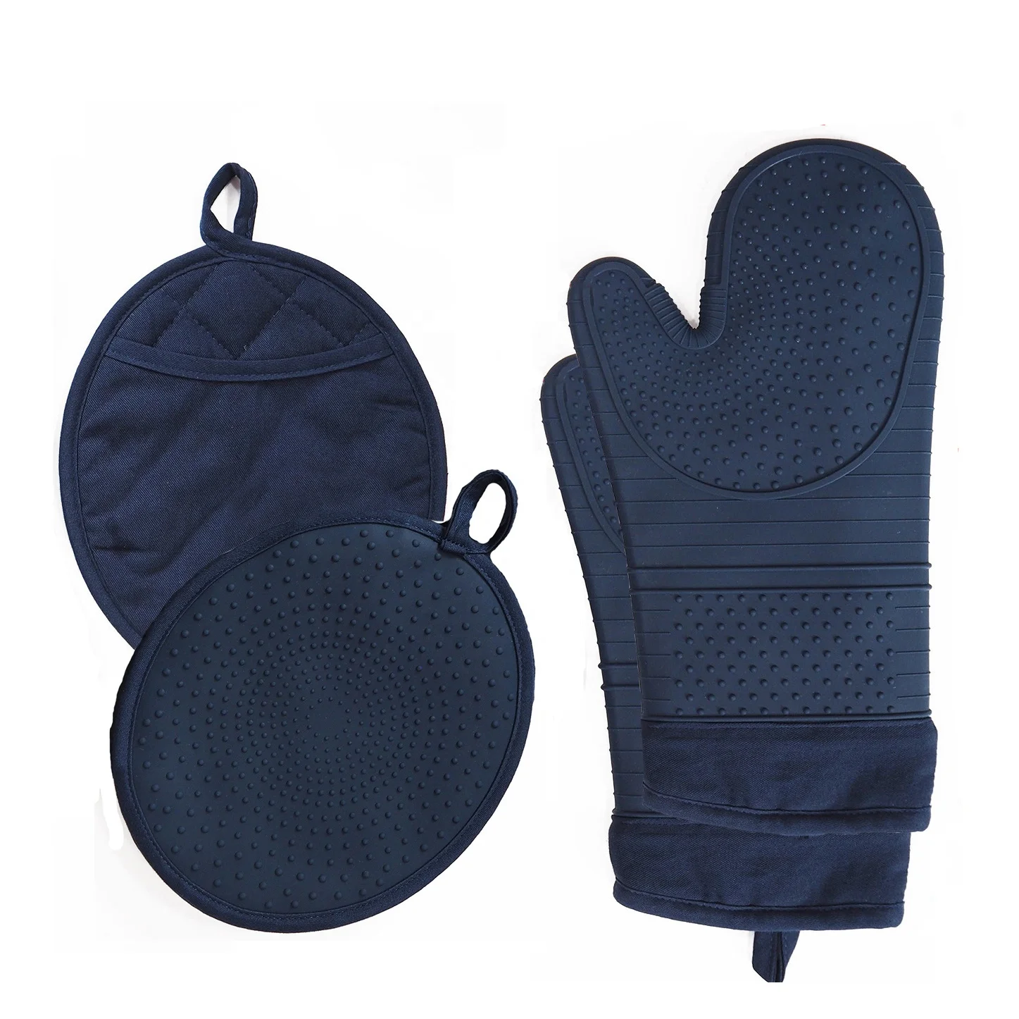 Набор кухонных термостойких хлопковых силиконовых перчаток MEITA HOME комплект двойных и держателей для кастрюль