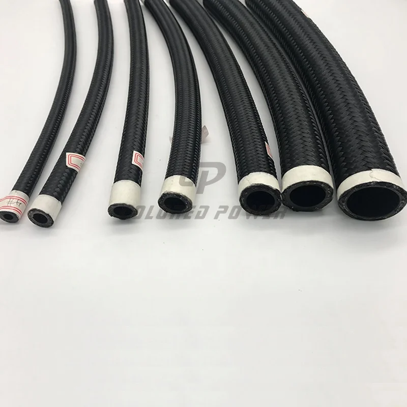 Flexible Reusable Black Stainless Steel AN 12 Oil Line Nylon Braided Fuel Rubber Hoses