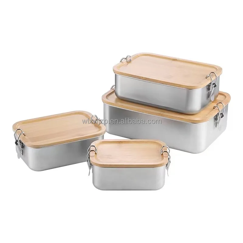 850ML Hot Sale 304 Stainless Steel Lunch Box With Bamboo Lid Customizable Bento Lunch Box With Double Buckle