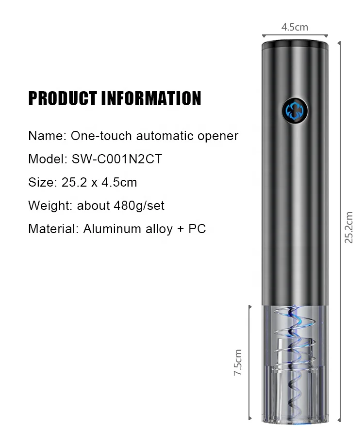 Sunway 2021 New Product Idea One-touch Automatic Electric Wine Bottle Opener with Foil Cutter