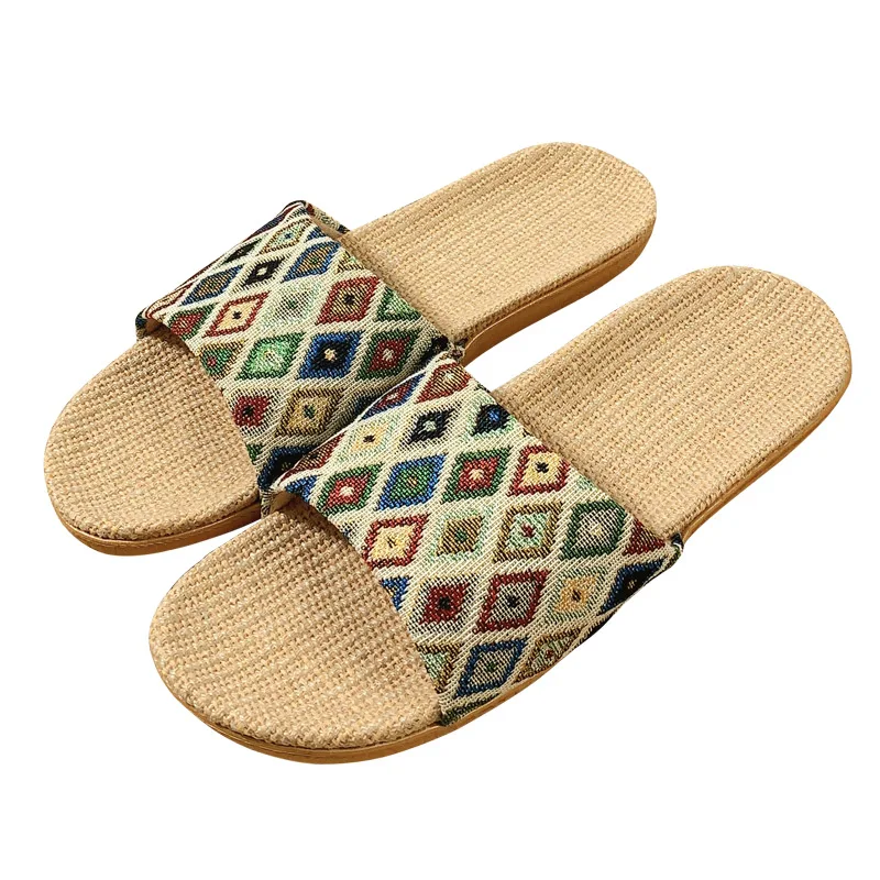 2024 New Linen Slippers Home Indoor Soft Sole Anti Slip and Odor Resistant Summer Slip for Women Use Couples Cotton Fabric Straw