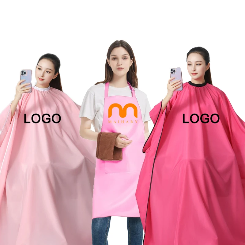 New Design Pink Waterproof Salon Hairdresser Black Barbers Cape with Custom Printing Logo